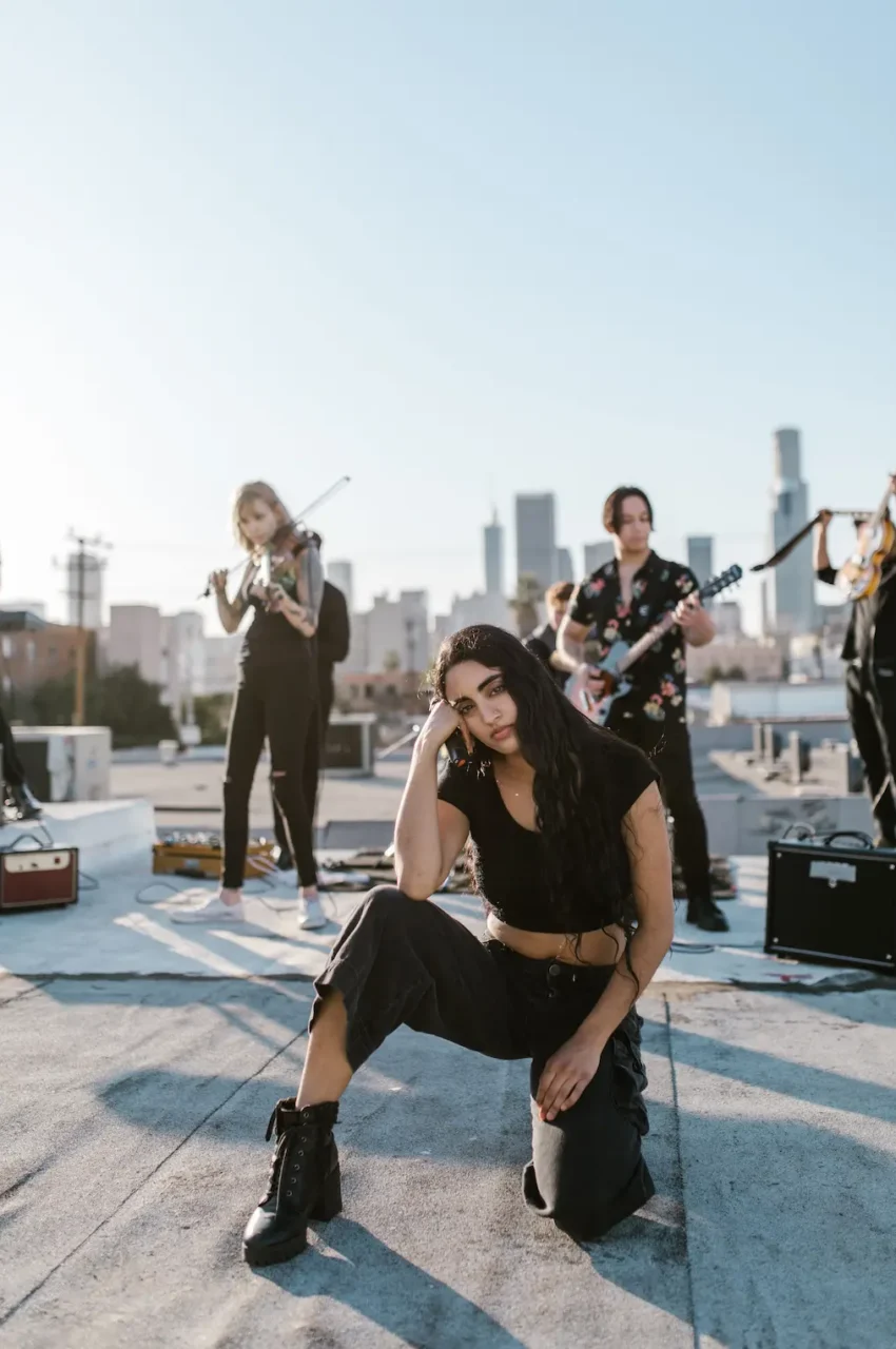 Photo of a band on a rooftop.