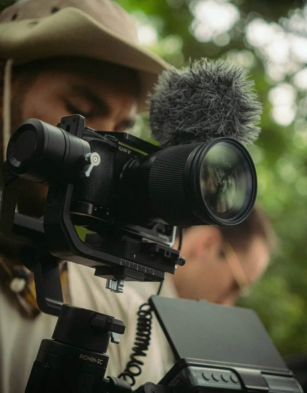 Zoomed photo of a professional camera.